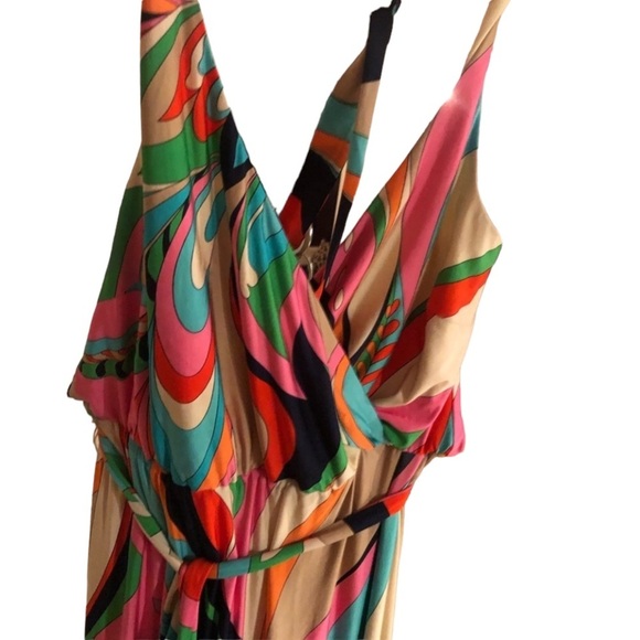 Trina Turk size 12 pink multicolored halter maxi dress retro print belted - Picture 5 of 16
